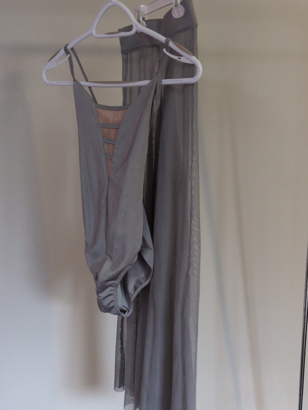 Strappy Gray Mesh Jumpsuit with Sheer Overlay